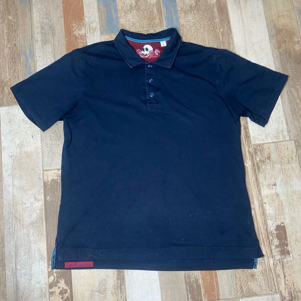 Robert Graham Men's L Skull Trim Short Sleeve Polo Shirt Navy